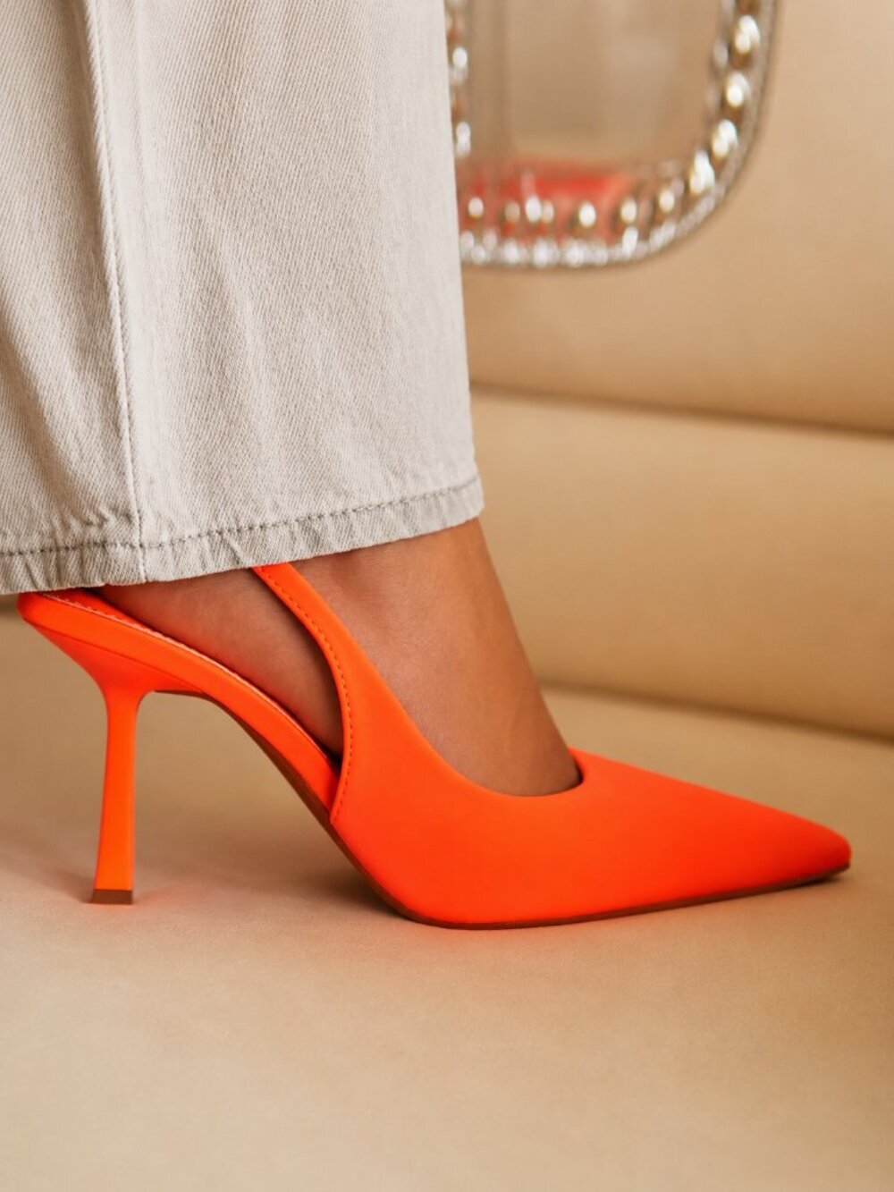 Zara Slingback Strap Pointed Toe Heels Matte Orange Size 39/8